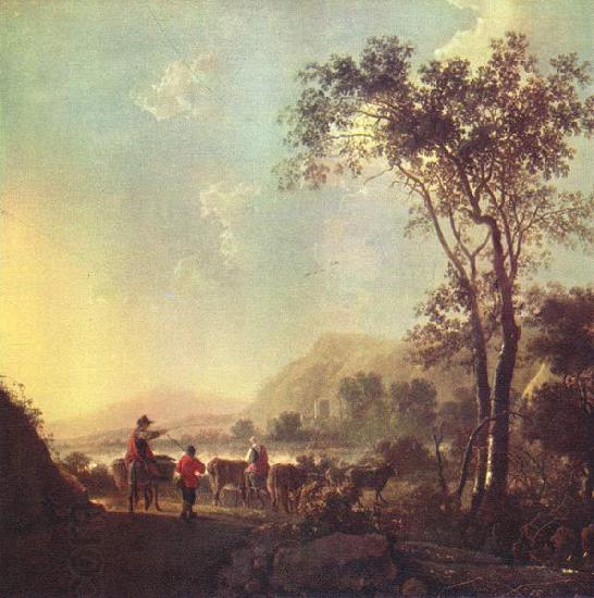Aelbert Cuyp Landscape with herdsman and cattle.
